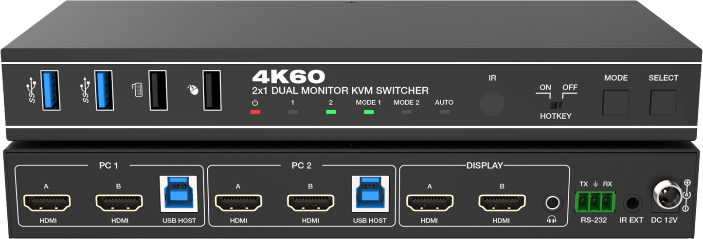 2 Port Dual Monitor 4K60 HDMI KVM Switcher