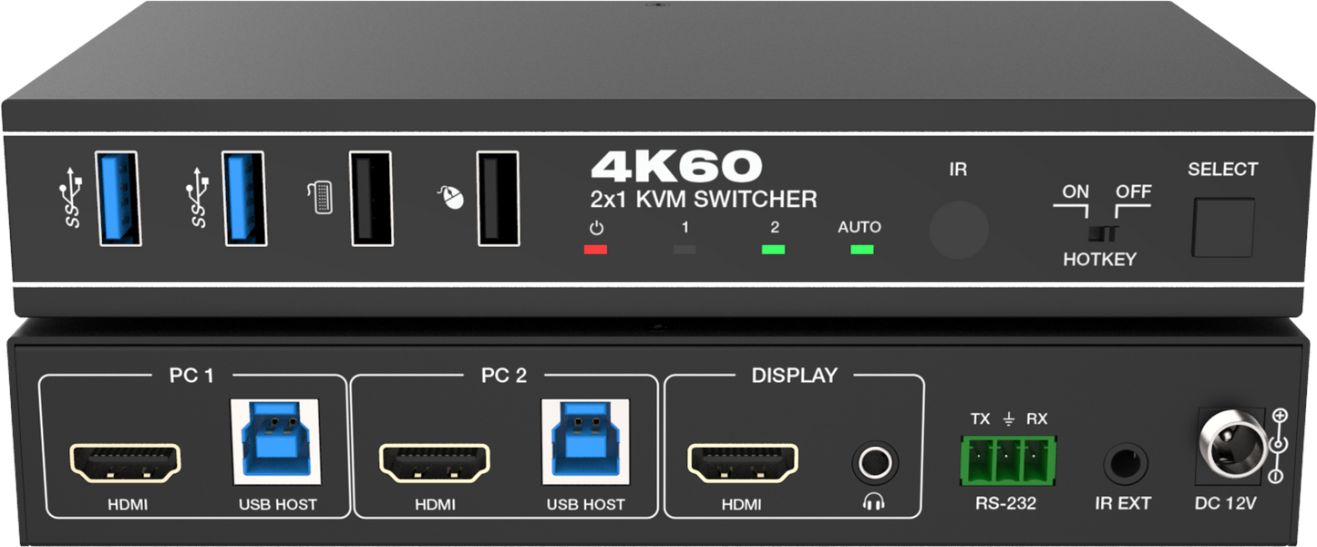 2 Port 4K60 HDMI KVM Switcher